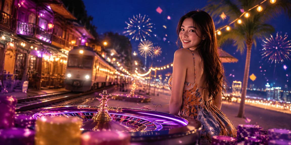 Bàn roulette với ánh đèn neon ban đêm tại sòng bài trực tuyến Hà Nội